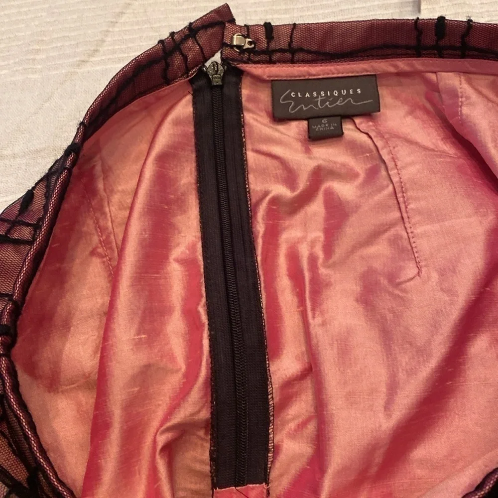 Classiques Entier raspberry pink black net overlay sexy Silk Pencil Skirt sz 6
